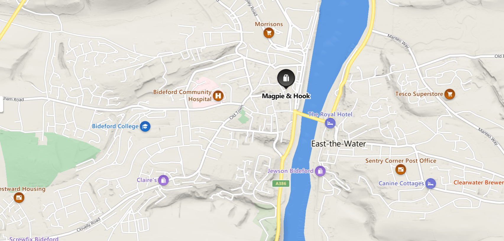 map showing location of Magpie and Hook in Bideford